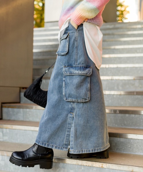 SpRay(スプレイ)の「デニムカーゴロングスカート(デニムスカート・レディース・ブルー・SMALL/MEDIUM)」の15枚目の写真