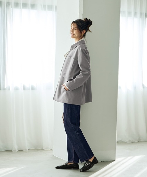 STYLE DELI(スタイルデリ)の「【Made in JAPAN】ステンカラージャケット(その他アウター・レディース・グレー/アイボリー・FREE)」の4枚目の写真