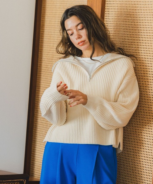 BAYFLOW（ベイフロー）の「ハーフZIPニットプルオーバー（ニット/セーター・レディース・オフホワイト/オリーブ/ピンク/チャコール・FREE）」の2枚目の写真