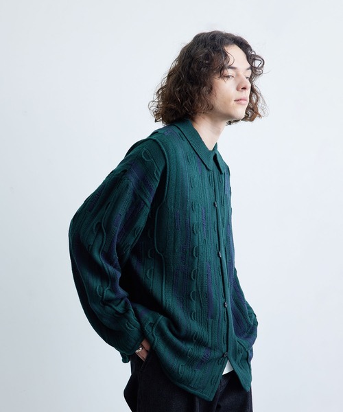 JUNRED(ジュンレッド)の「3Dニットポロカーディガン(カーディガン/ボレロ・メンズ・ホワイト/グリーン/ブラック・S/M/L)」の9枚目の写真