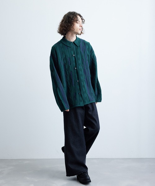 JUNRED(ジュンレッド)の「3Dニットポロカーディガン(カーディガン/ボレロ・メンズ・ホワイト/グリーン/ブラック・S/M/L)」の13枚目の写真
