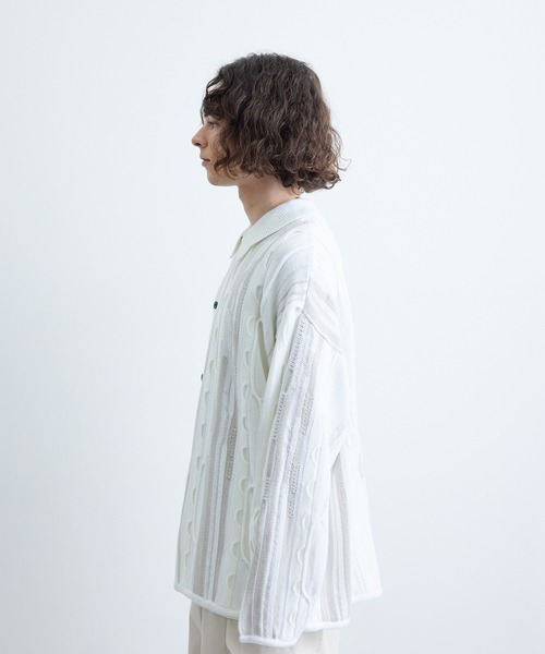 JUNRED(ジュンレッド)の「3Dニットポロカーディガン(カーディガン/ボレロ・メンズ・ホワイト/グリーン/ブラック・S/M/L)」の14枚目の写真