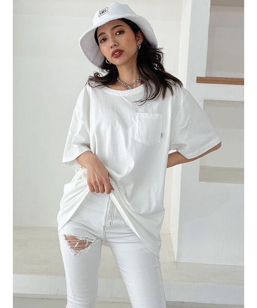 GYDA（ジェイダ）の「NOSTALGIC ポケットBIG Tシャツ（Tシャツ/カットソー・レディース・グリーン/チャコールグレー/オフホワイト・FREE）」の16枚目の写真