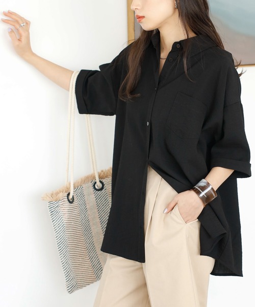 GeeRA(ジーラ)の「リネンタッチ5分袖ルーズシャツ(シャツ/ブラウス・レディース・オフホワイト/ブラック/ベージュ・MEDIUM/LARGE)」の14枚目の写真