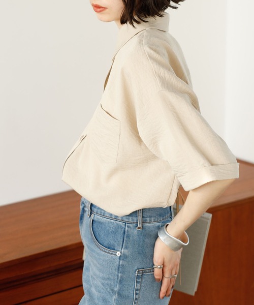GeeRA(ジーラ)の「リネンタッチ5分袖ルーズシャツ(シャツ/ブラウス・レディース・オフホワイト/ブラック/ベージュ・MEDIUM/LARGE)」の18枚目の写真