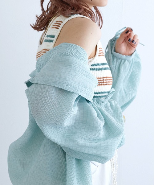 w closet(ダブルクローゼット)の「【前後2WAY】ブークレニットタンクトップ(タンクトップ・レディース・イエロー/ホワイト系その他/グリーン/オフホワイト・FREE)」の7枚目の写真