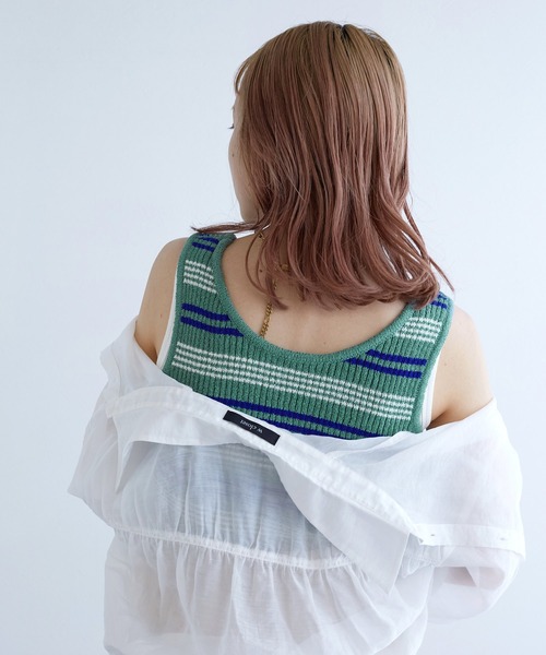 w closet(ダブルクローゼット)の「【前後2WAY】ブークレニットタンクトップ(タンクトップ・レディース・イエロー/ホワイト系その他/グリーン/オフホワイト・FREE)」の12枚目の写真