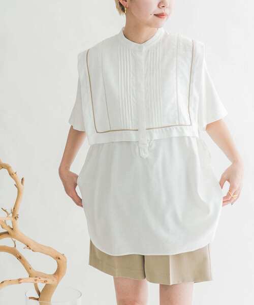 KBF（ケイビーエフ）の「ドロストレイヤードブラウス（シャツ/ブラウス・レディース・ブラック/オフホワイト/イエロー系その他・ONE）」の4枚目の写真