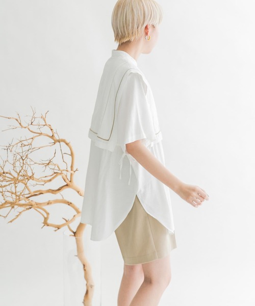 KBF（ケイビーエフ）の「ドロストレイヤードブラウス（シャツ/ブラウス・レディース・ブラック/オフホワイト/イエロー系その他・ONE）」の7枚目の写真