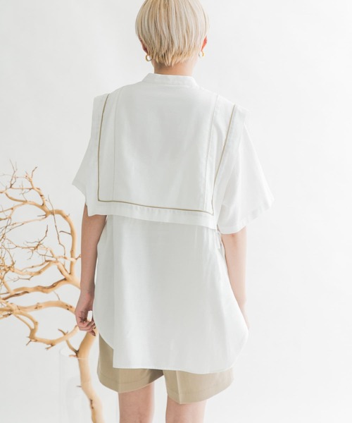 KBF（ケイビーエフ）の「ドロストレイヤードブラウス（シャツ/ブラウス・レディース・ブラック/オフホワイト/イエロー系その他・ONE）」の8枚目の写真