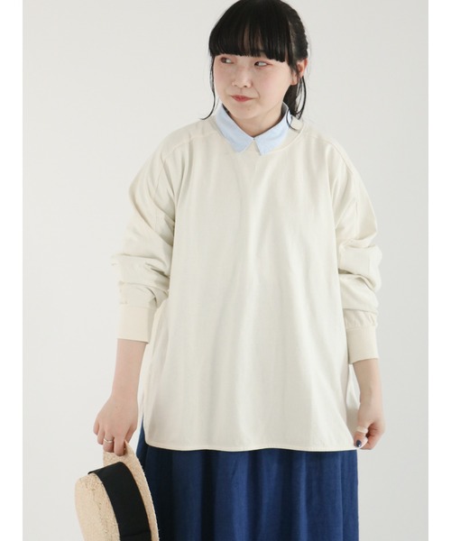 Samansa Mos2(サマンサ モスモス)の「ピグメント加工ゆるロングTシャツ(Tシャツ/カットソー・レディース・グリーン/チャコール/キナリ/イエロー・フリ-)」の2枚目の写真