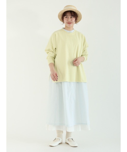 Samansa Mos2(サマンサ モスモス)の「ピグメント加工ゆるロングTシャツ(Tシャツ/カットソー・レディース・グリーン/チャコール/キナリ/イエロー・フリ-)」の22枚目の写真
