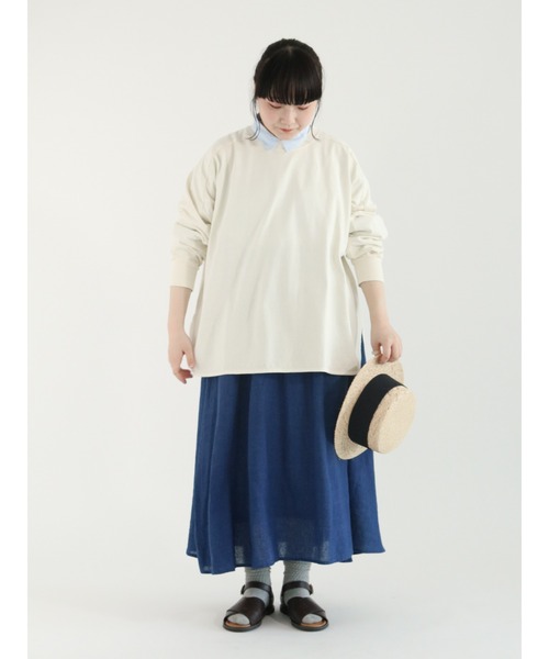 Samansa Mos2(サマンサ モスモス)の「ピグメント加工ゆるロングTシャツ(Tシャツ/カットソー・レディース・グリーン/チャコール/キナリ/イエロー・フリ-)」の5枚目の写真