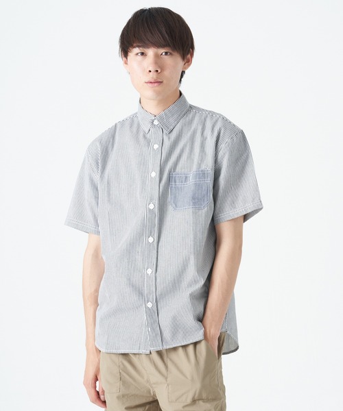 CORISCO(コリスコ)の「ヒッコリーポケット配色半袖シャツ(M1)(シャツ/ブラウス・メンズ・その他1/その他2・MEDIUM/X-LARGE/LARGE)」の1枚目の写真
