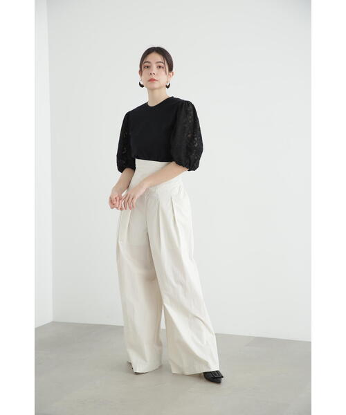 JILL STUART（ジルスチュアート）の「◆ジャガードスリーブジャージー（Tシャツ/カットソー・レディース・ホワイト/ブラック・FREE）」の6枚目の写真