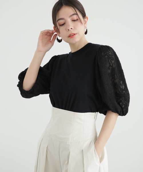 JILL STUART（ジルスチュアート）の「◆ジャガードスリーブジャージー（Tシャツ/カットソー・レディース・ホワイト/ブラック・FREE）」の2枚目の写真