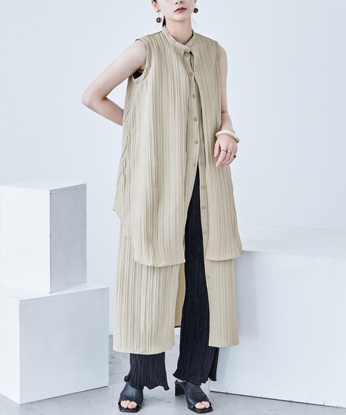 Fashion Letter(ファッションレター)の「シャドーストライプ レイヤード風ロングワンピース(ワンピース・レディース・ホワイト/ブルー/ライトベージュ/ブラック・M)」の3枚目の写真