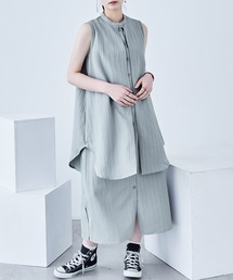 シャドーストライプ レイヤード風ロングワンピース