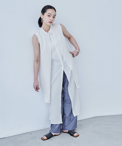 Fashion Letter(ファッションレター)の「シャドーストライプ レイヤード風ロングワンピース(ワンピース・レディース・ホワイト/ブルー/ライトベージュ/ブラック・M)」の5枚目の写真
