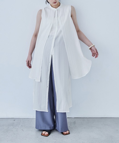 Fashion Letter(ファッションレター)の「シャドーストライプ レイヤード風ロングワンピース(ワンピース・レディース・ホワイト/ブルー/ライトベージュ/ブラック・M)」の6枚目の写真
