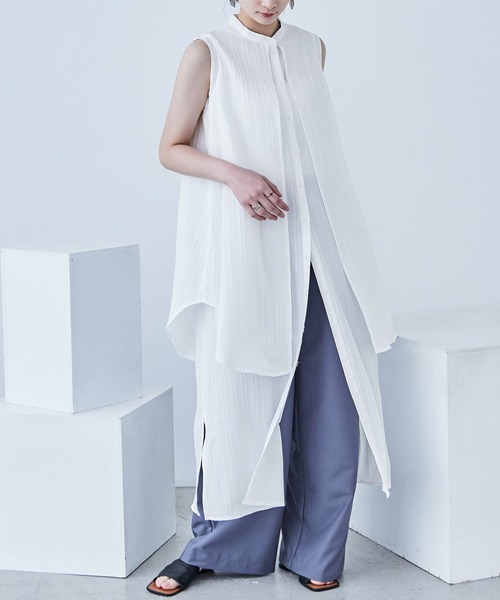 Fashion Letter(ファッションレター)の「シャドーストライプ レイヤード風ロングワンピース(ワンピース・レディース・ホワイト/ブルー/ライトベージュ/ブラック・M)」の8枚目の写真