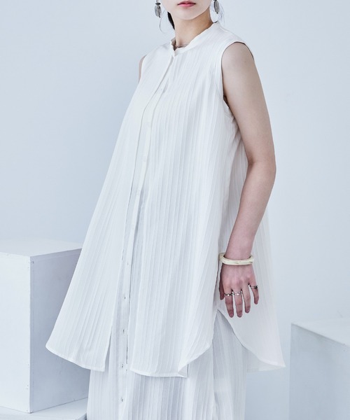 Fashion Letter(ファッションレター)の「シャドーストライプ レイヤード風ロングワンピース(ワンピース・レディース・ホワイト/ブルー/ライトベージュ/ブラック・M)」の9枚目の写真