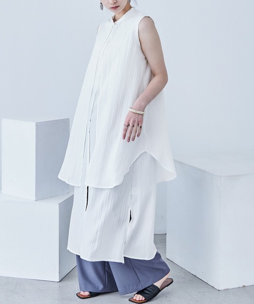 Fashion Letter(ファッションレター)の「シャドーストライプ レイヤード風ロングワンピース(ワンピース・レディース・ホワイト/ブルー/ライトベージュ/ブラック・M)」の10枚目の写真