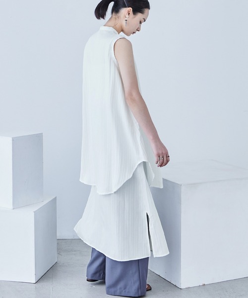 Fashion Letter(ファッションレター)の「シャドーストライプ レイヤード風ロングワンピース(ワンピース・レディース・ホワイト/ブルー/ライトベージュ/ブラック・M)」の12枚目の写真