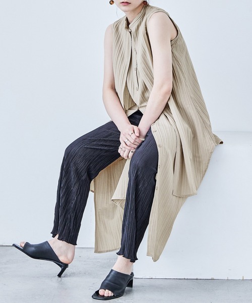 Fashion Letter(ファッションレター)の「シャドーストライプ レイヤード風ロングワンピース(ワンピース・レディース・ホワイト/ブルー/ライトベージュ/ブラック・M)」の14枚目の写真