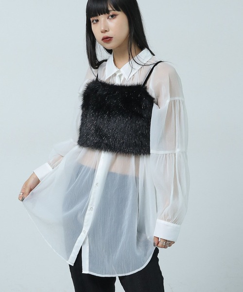 PAGEBOY（ページボーイ）の「ドライタッチシアーボリュームシャツ（シャツ/ブラウス・レディース・オフホワイト/ブラック/ブルー・FREE）」の4枚目の写真