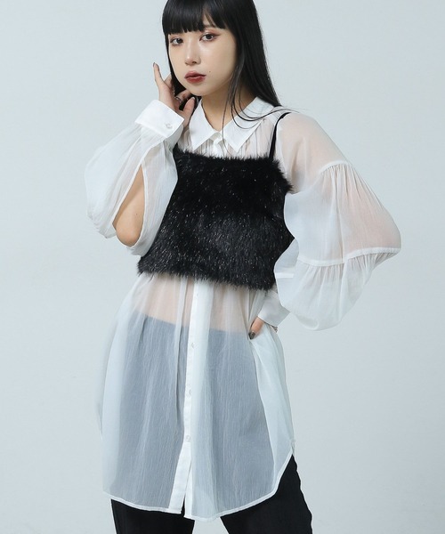 PAGEBOY（ページボーイ）の「ドライタッチシアーボリュームシャツ（シャツ/ブラウス・レディース・オフホワイト/ブラック/ブルー・FREE）」の5枚目の写真