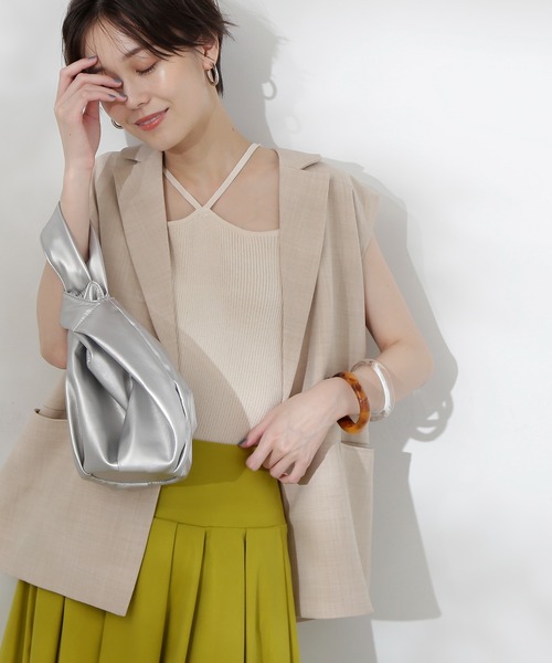 N.(N. Natural Beauty Basic)(エヌエヌナチュラルビューティーベーシック)の「◆ホルターネックニット(キャミソール・レディース・ホワイト×ブラック/ブラック/オフホワイト・MEDIUM)」の2枚目の写真