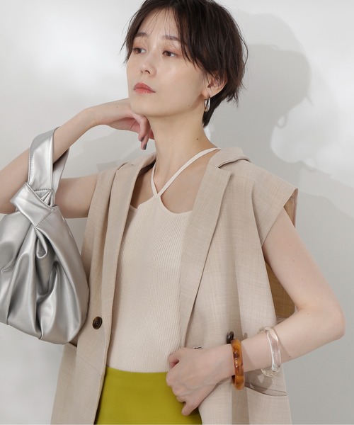 N.(N. Natural Beauty Basic)(エヌエヌナチュラルビューティーベーシック)の「◆ホルターネックニット(キャミソール・レディース・ホワイト×ブラック/ブラック/オフホワイト・MEDIUM)」の4枚目の写真