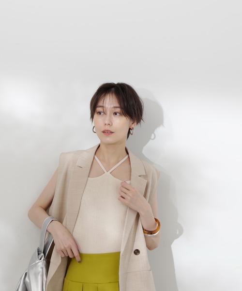 N.(N. Natural Beauty Basic)(エヌエヌナチュラルビューティーベーシック)の「◆ホルターネックニット(キャミソール・レディース・ホワイト×ブラック/ブラック/オフホワイト・MEDIUM)」の9枚目の写真