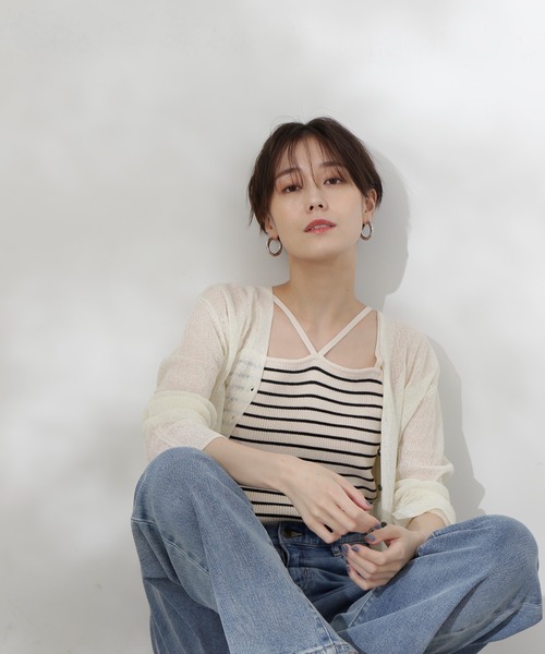 N.(N. Natural Beauty Basic)(エヌエヌナチュラルビューティーベーシック)の「◆ホルターネックニット(キャミソール・レディース・ホワイト×ブラック/ブラック/オフホワイト・MEDIUM)」の12枚目の写真