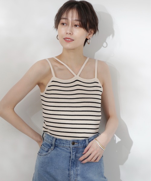 N.(N. Natural Beauty Basic)(エヌエヌナチュラルビューティーベーシック)の「◆ホルターネックニット(キャミソール・レディース・ホワイト×ブラック/ブラック/オフホワイト・MEDIUM)」の10枚目の写真