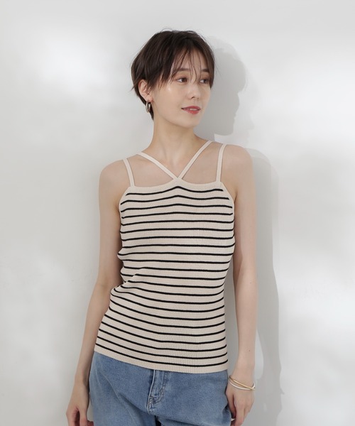 N.(N. Natural Beauty Basic)(エヌエヌナチュラルビューティーベーシック)の「◆ホルターネックニット(キャミソール・レディース・ホワイト×ブラック/ブラック/オフホワイト・MEDIUM)」の16枚目の写真