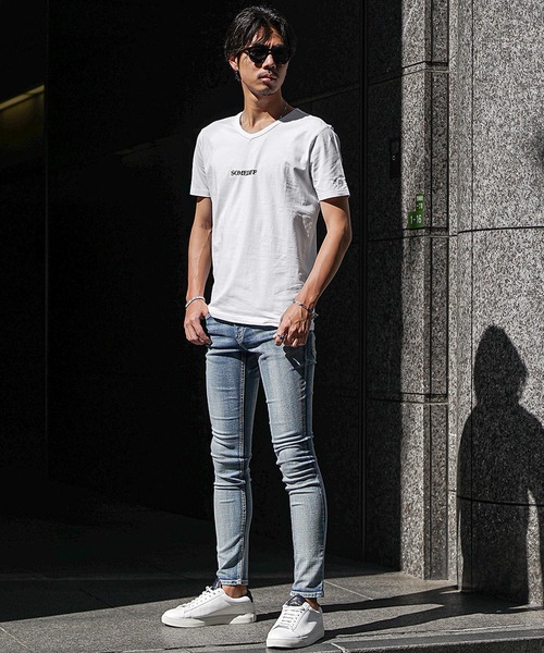SOMEDIFF】立体シリコンプリントVネックTシャツ メンズ 半袖tシャツ