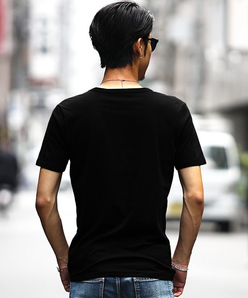 SOMEDIFF】立体シリコンプリントVネックTシャツ メンズ 半袖t