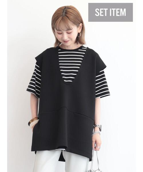 AMERICAN HOLIC（アメリカンホリック）の「SET　ポンチベスト+5分袖カットプルオーバー（Tシャツ/カットソー・レディース・チャコールグレー/ブラック/グレイッシュベージュ・M/L）」の22枚目の写真