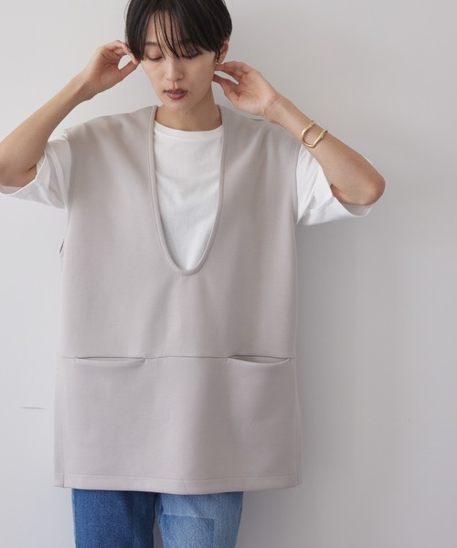 AMERICAN HOLIC（アメリカンホリック）の「SET　ポンチベスト+5分袖カットプルオーバー（Tシャツ/カットソー・レディース・チャコールグレー/ブラック/グレイッシュベージュ・M/L）」の3枚目の写真