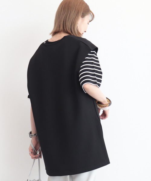 AMERICAN HOLIC（アメリカンホリック）の「SET　ポンチベスト+5分袖カットプルオーバー（Tシャツ/カットソー・レディース・チャコールグレー/ブラック/グレイッシュベージュ・M/L）」の4枚目の写真