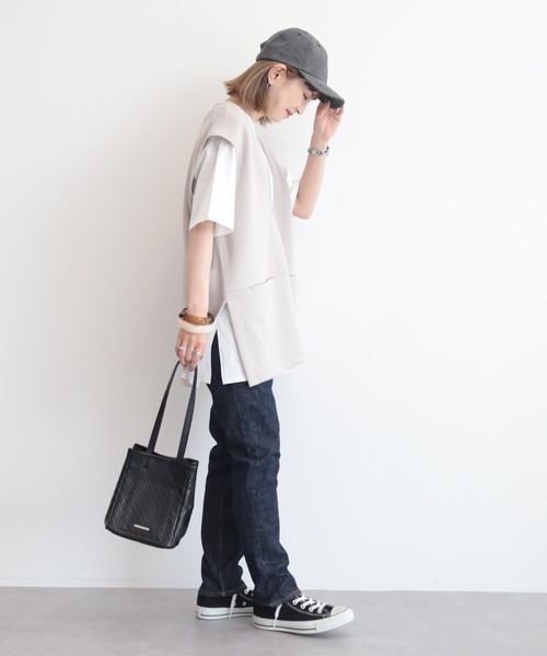 AMERICAN HOLIC（アメリカンホリック）の「SET　ポンチベスト+5分袖カットプルオーバー（Tシャツ/カットソー・レディース・チャコールグレー/ブラック/グレイッシュベージュ・M/L）」の11枚目の写真