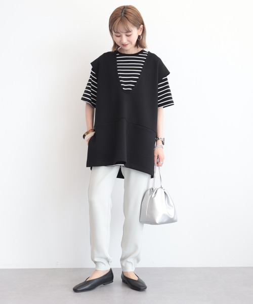 AMERICAN HOLIC（アメリカンホリック）の「SET　ポンチベスト+5分袖カットプルオーバー（Tシャツ/カットソー・レディース・チャコールグレー/ブラック/グレイッシュベージュ・M/L）」の13枚目の写真