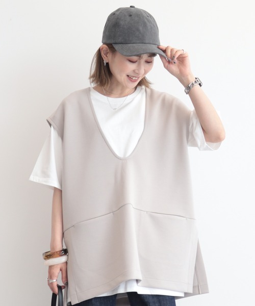 AMERICAN HOLIC（アメリカンホリック）の「SET　ポンチベスト+5分袖カットプルオーバー（Tシャツ/カットソー・レディース・チャコールグレー/ブラック/グレイッシュベージュ・M/L）」の18枚目の写真