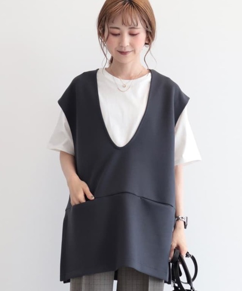 AMERICAN HOLIC（アメリカンホリック）の「SET　ポンチベスト+5分袖カットプルオーバー（Tシャツ/カットソー・レディース・チャコールグレー/ブラック/グレイッシュベージュ・M/L）」の19枚目の写真