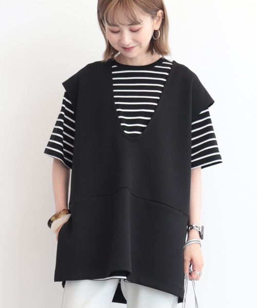 AMERICAN HOLIC（アメリカンホリック）の「SET　ポンチベスト+5分袖カットプルオーバー（Tシャツ/カットソー・レディース・チャコールグレー/ブラック/グレイッシュベージュ・M/L）」の20枚目の写真