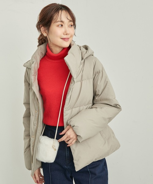 ROPE' PICNIC（ロペピクニック）の「【撥水】GREEN DOWN MINOTECK/フード取り外しショートダウン/リンクコーデ（ダウンジャケット/コート・レディース・ダークブラウン/オフホワイト/ブラック・40/38）」の8枚目の写真