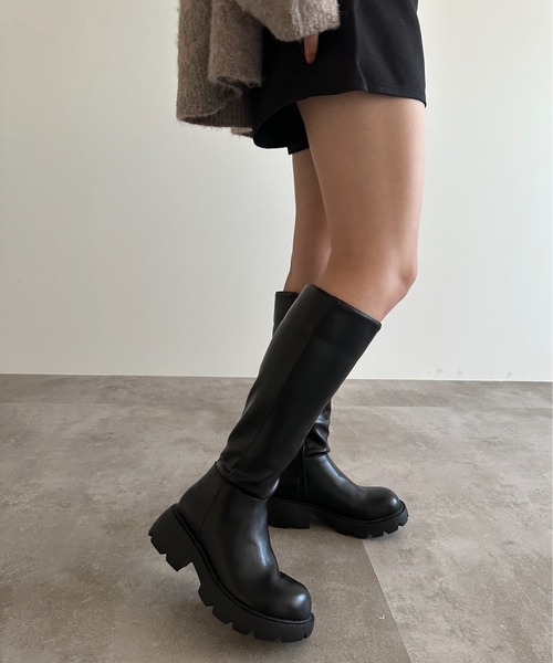 apres jour mignon（アプレジュールミニョン）の「厚底ロングブーツ【ZOZOTOWN限定アイテム】（ブーツ・レディース・ダークブラウン/ブラック・SMALL/LARGE/MEDIUM/X-LARGE）」の3枚目の写真