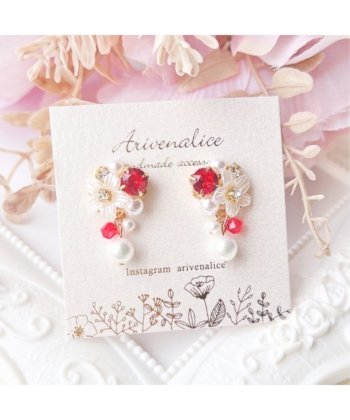 Arivenalice】全12色 フラワービジュー 揺れるパール ピアス(MA